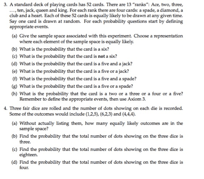 Probability deck of cards worksheet