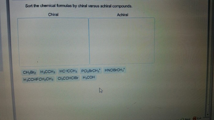 Chiral sort chemical formulas versus achiral compounds